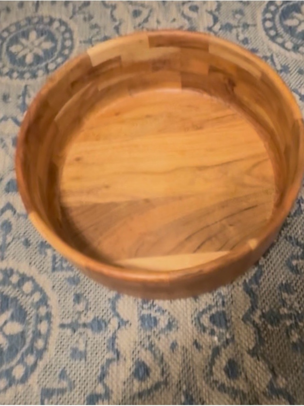 Round segmented wood serving bowl, 13inx13in, by 5-1/2in tall